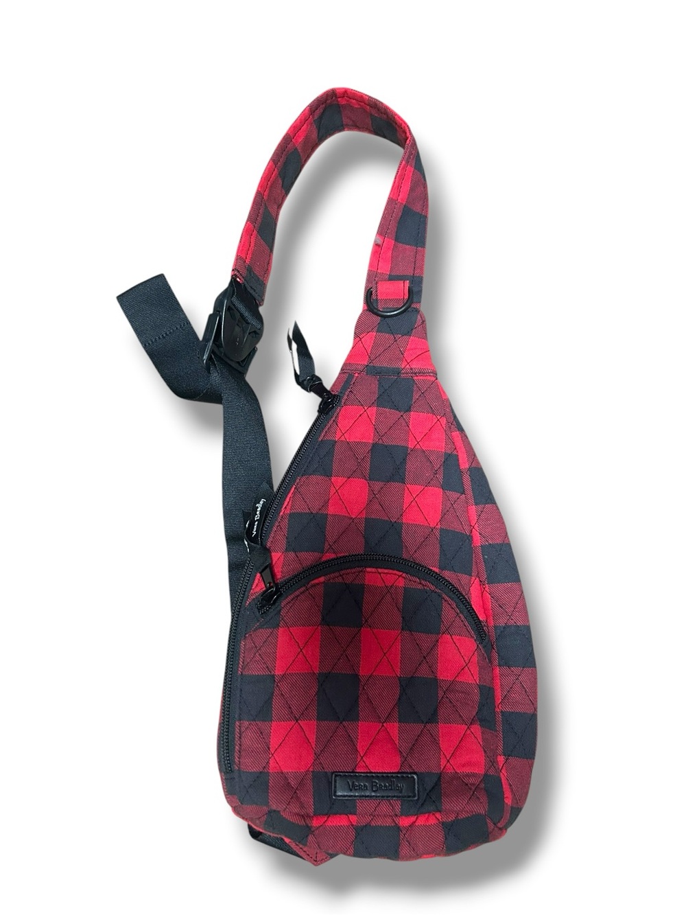 Vera Bradley Black Red Buffalo Check Print Compact Sling Bag
